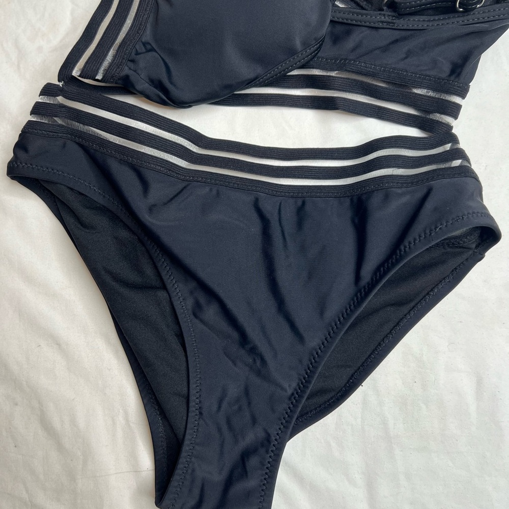 REE BEES SWIMWEAR SIZE M Black Swimsuit Strappy Mesh Cut Out Strapless A020824